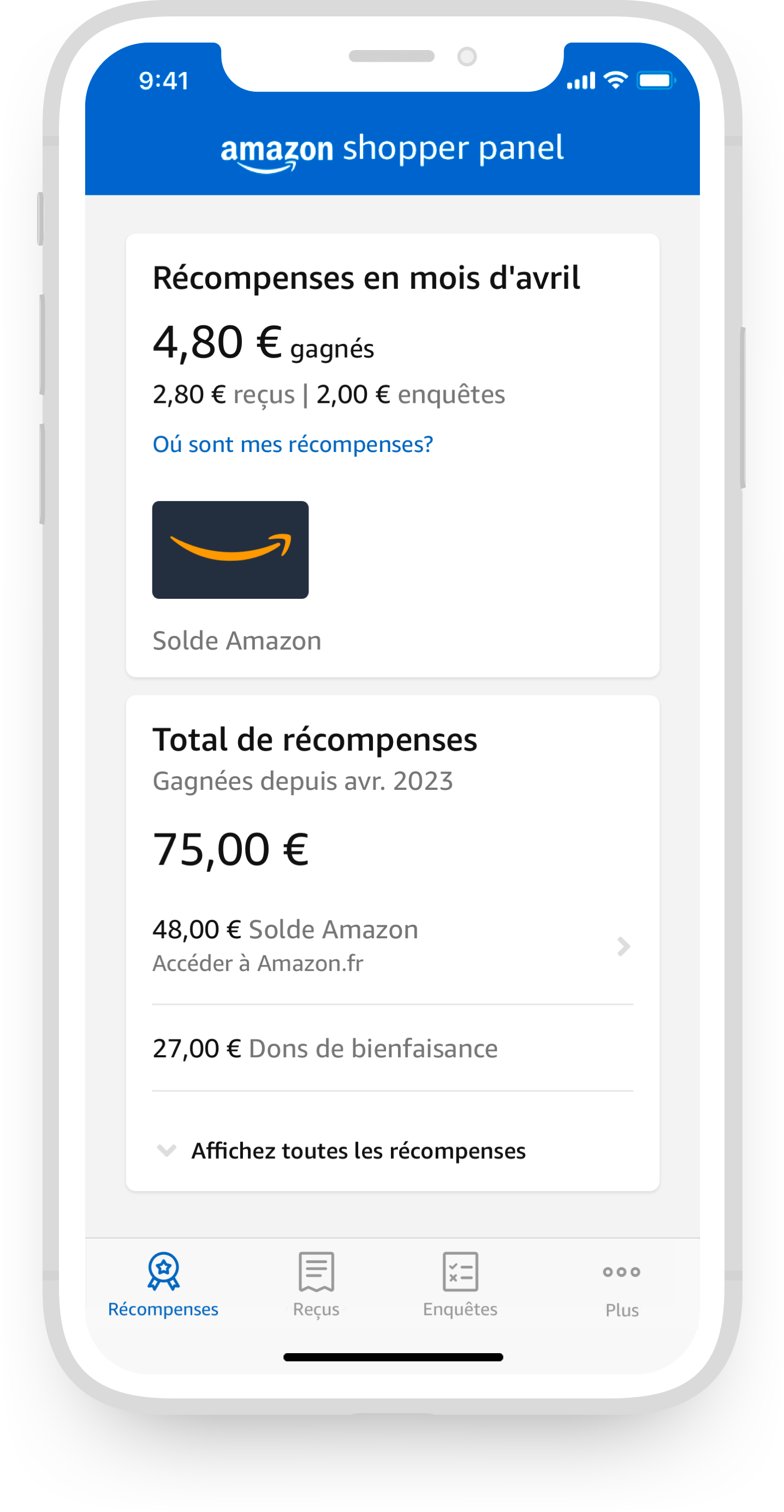Capture d’écran de l’application Shopper Panel
